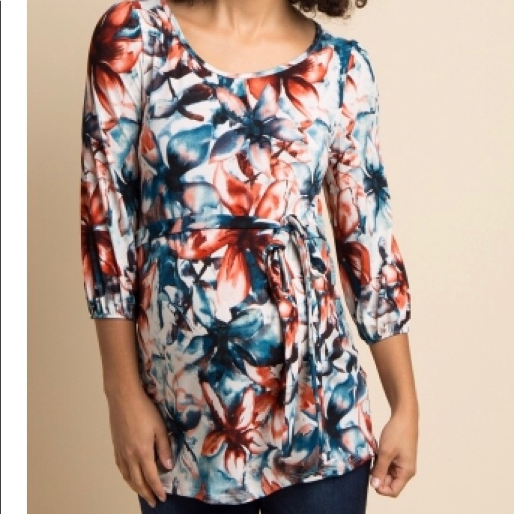 Pinkblush Teal Floral Sash Tie Maternity Top